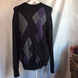 Perry Ellis Argyle Sweater Crew Neck Black/Purple Grandpacore Sz M